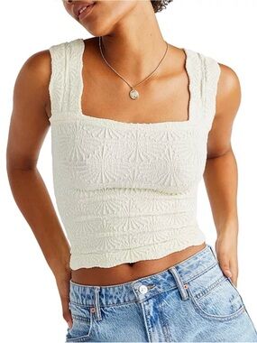 Free People Love Letter Jacquard Camisole Tank Top Light Pink, Sz XS/S, Like New
